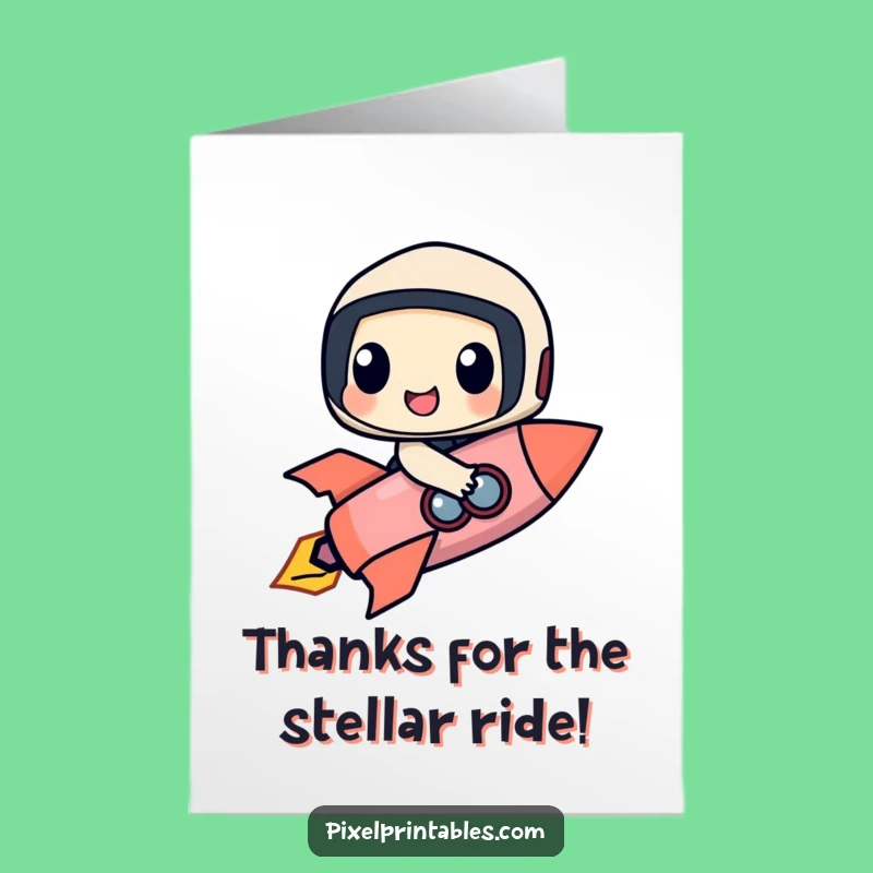 Free Printable Thank You Card: Pixel Rocket Journey - Funny Downloadable Gift