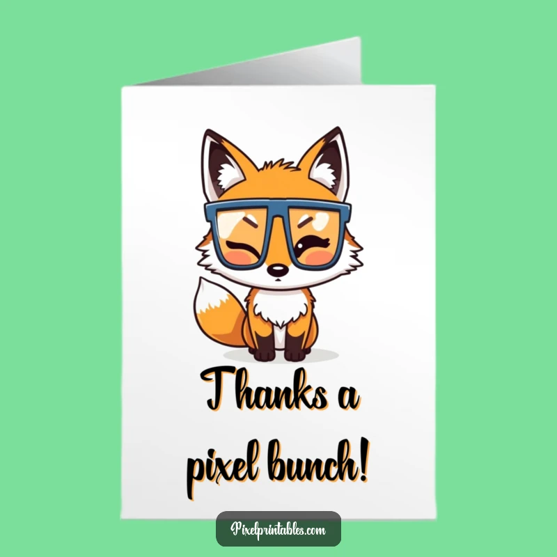 Free Printable Thank You Card: Winking Pixel Fox, Adorable Downloadable Gift to Show Appreciation