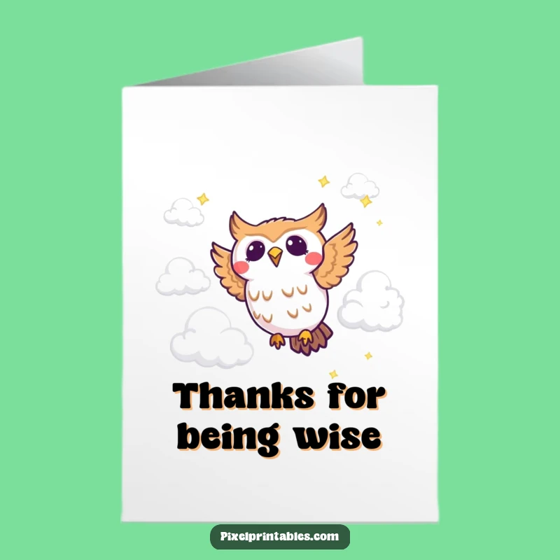 Free Printable Pixel Owl Thank You Card: Funny Flying Bird Downloadable