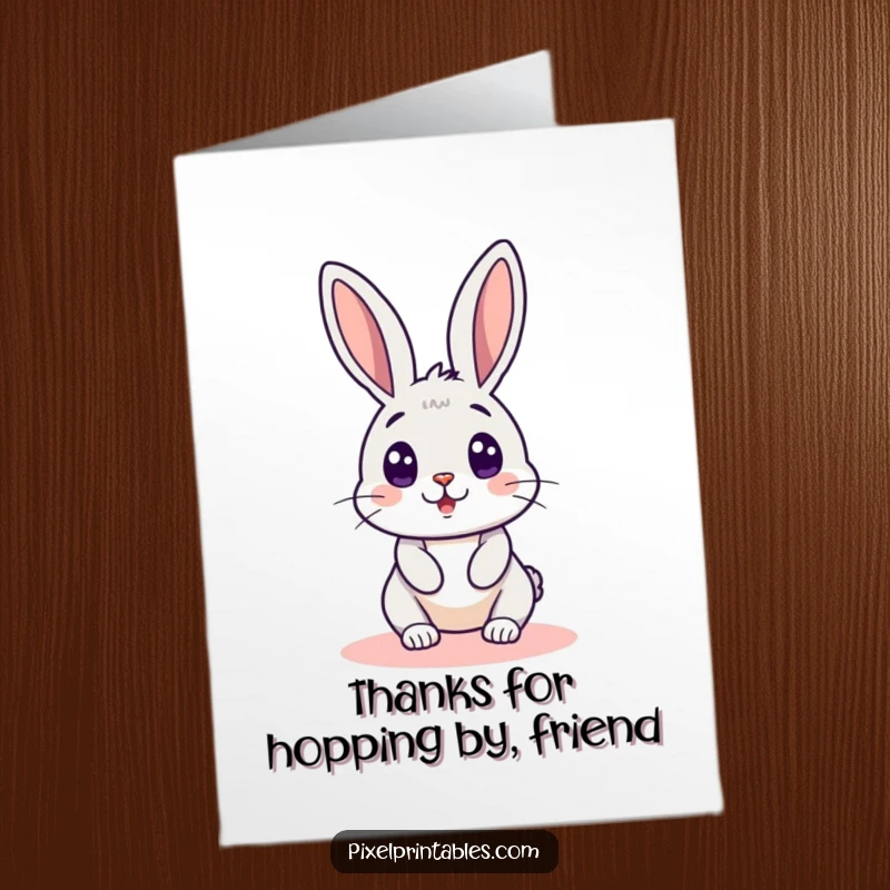 Funny Free Printable Thank You Card: A pixel rabbit's eyes widen in surprise as it peeks, retro game aesthetic.