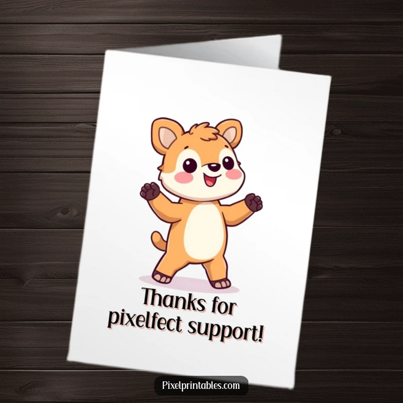 Funny Free Printable thank you card: A pixelated animal with blocky limbs doing a goofy, thankful dance.