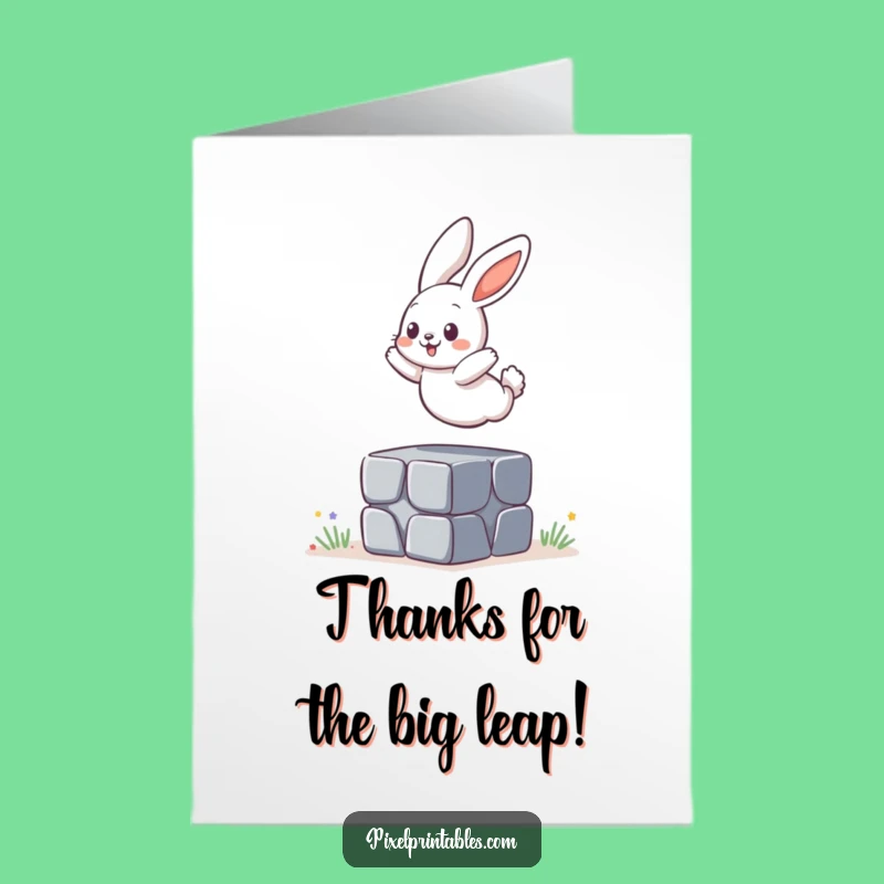 Free Printable Thank You Card: Bunny Jumps Pixel Block Funny Downloadable Gift
