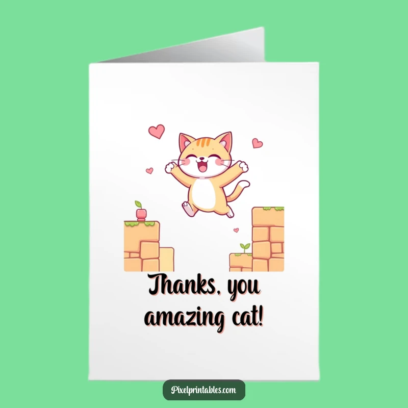 Playful Free Printable Cat Platform Thank You Card - Cute Downloadable Gift