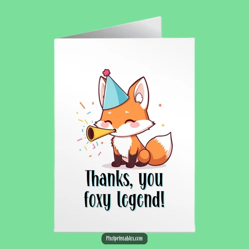 Free Printable Thank You Card: Fox Blowing Horn Funny Downloadable Gift