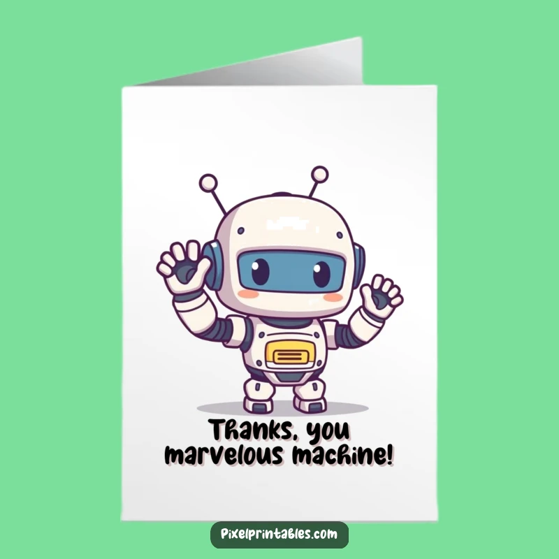 Free Printable Thank You Card: Pixel Robot Waves Thanks Funny Downloadable