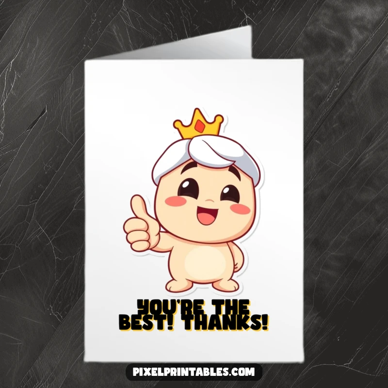 Funny Free Printable Thank You Card: A happy character offering a thumbs up and a wide grin, full of thanks.