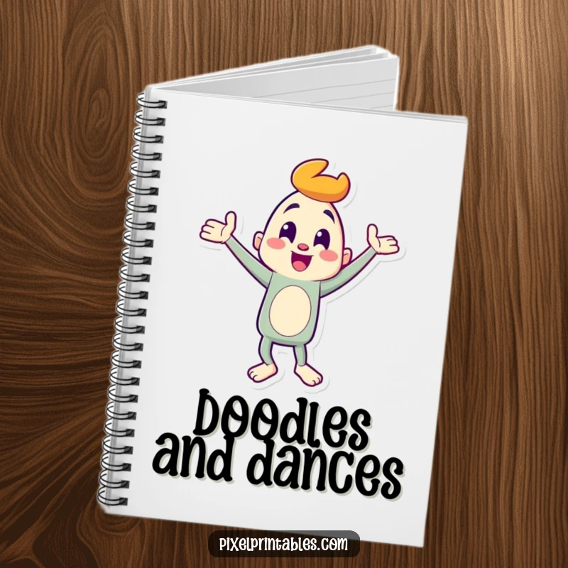 Funny Notebook: Cheerful character doing a goofy dance, encouraging creativity and note-taking with a humorous design, a funny gift.