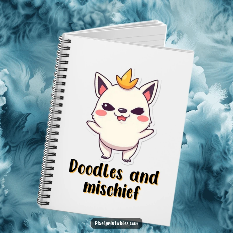 Funny notebook with a mischievous pixelated creature making a funny face, ideal for writing notes and creative brainstorming.