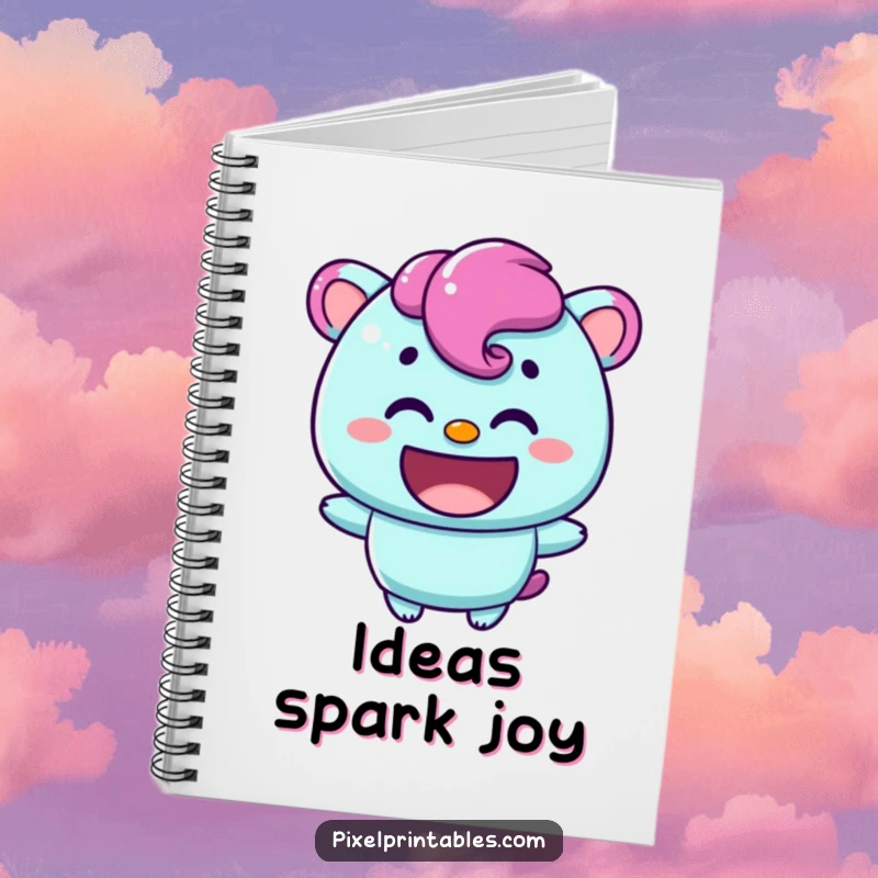 Funny notebook with a content pixelated character offering a warm smile, perfect for journaling and capturing happy ideas.