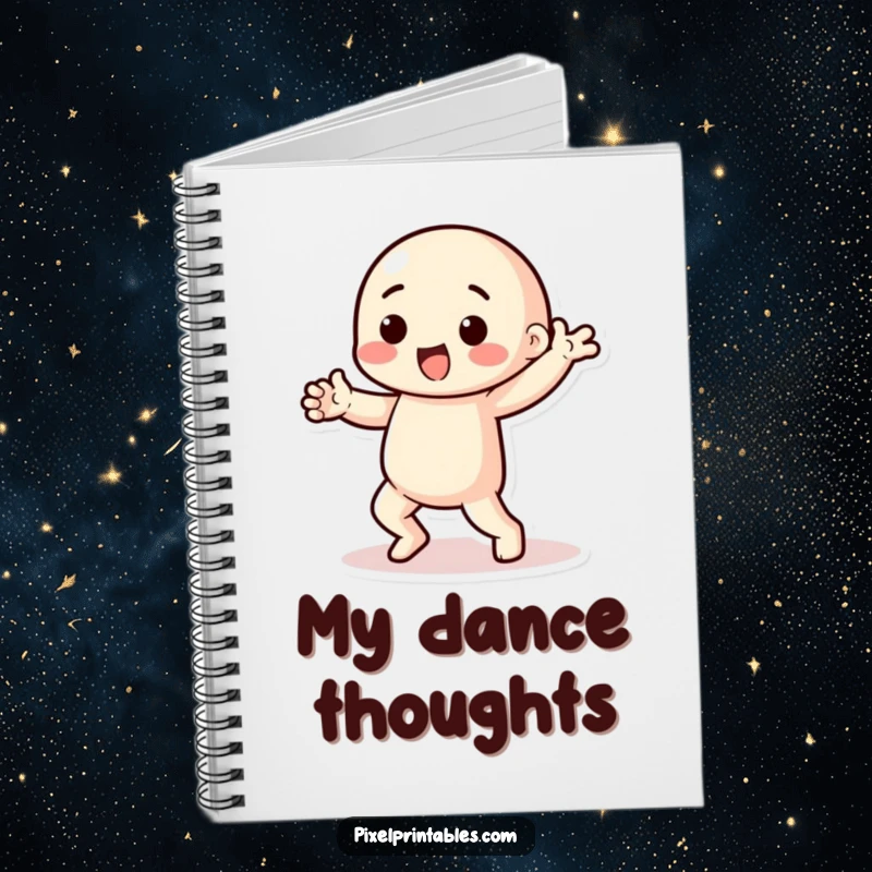 Funny pixel dancer notebook with a playful character with chunky limbs performing a pixelated dance, perfect for notes.