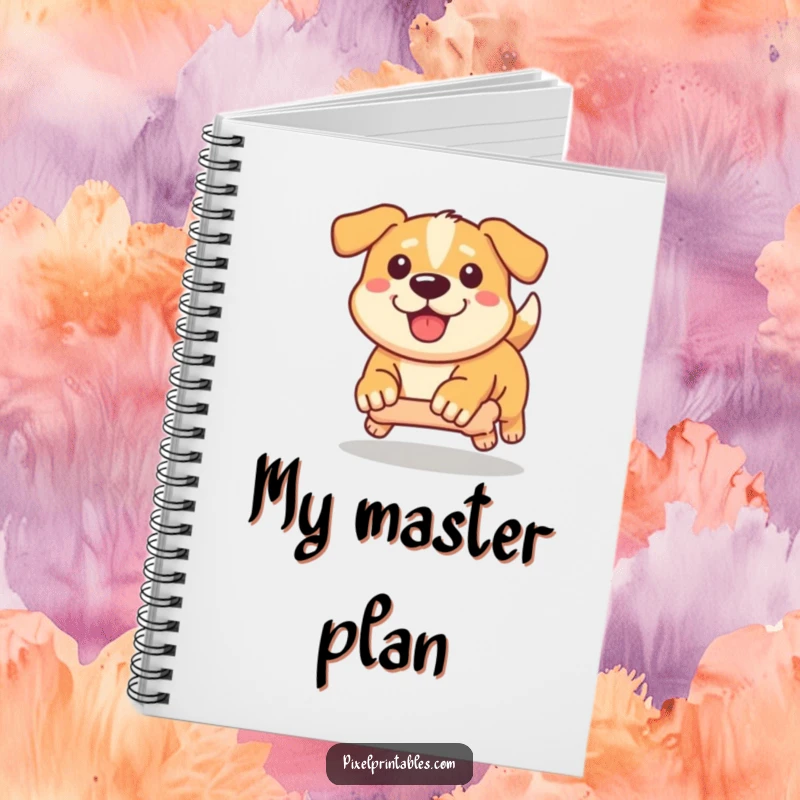 Funny Pixel Dog Notebook: Determined pixelated dog chasing a pixel bone, pixel art planner, great for notes.