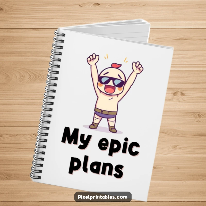 Funny Pixel Art Victory Notebook, a pixelated character in a triumphant pose, perfect for jotting down game plans.