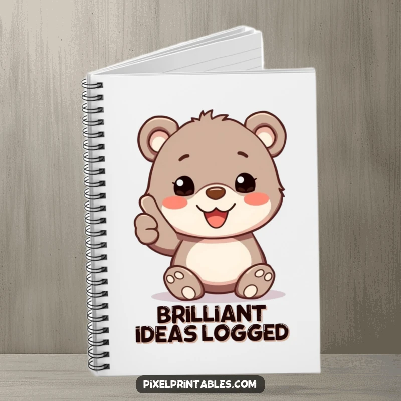 Funny Notebook: A happy bear cub with pixelated fur gives a thumbs up, inspiring positive thoughts and notes.