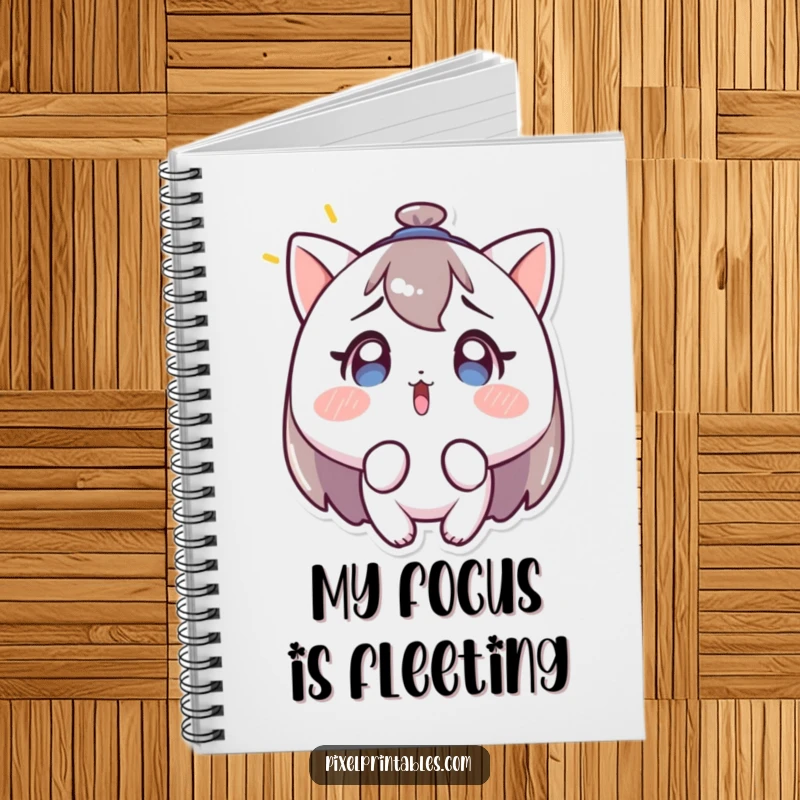 Funny notebook featuring a character looking surprised at a blinking light, perfect for jotting down curious thoughts and observations.