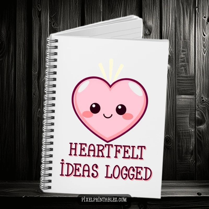 Funny Pixel Heart Notebook, a smiling pixelated heart character pulsing with warm light, for journaling love.