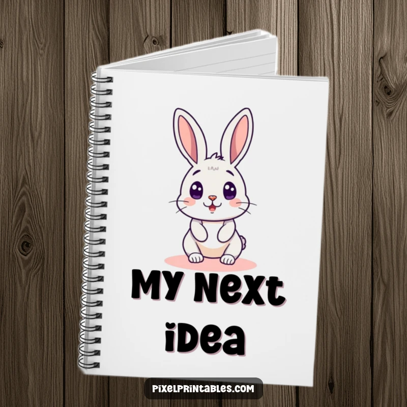 Funny pixelated rabbit peeking around a pixelated corner on a notebook cover, a retro gaming design for jotting down funny ideas.