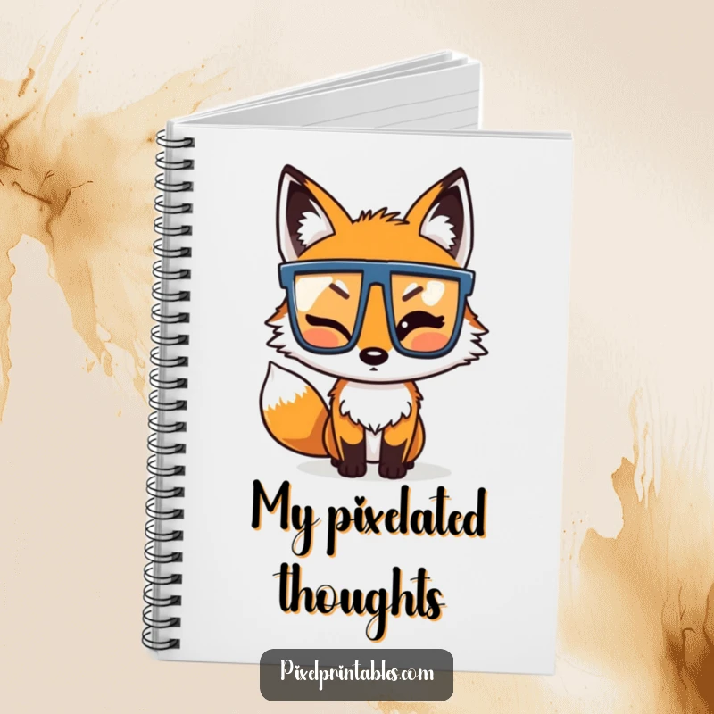 Funny Pixel Fox Notebook: A winking pixelated fox with pixel glasses, designed for jotting down ideas with retro fun.