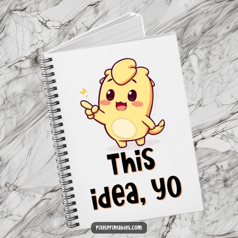 Funny notebook with a pixelated character pointing enthusiastically. Ideal for jotting down curious thoughts.