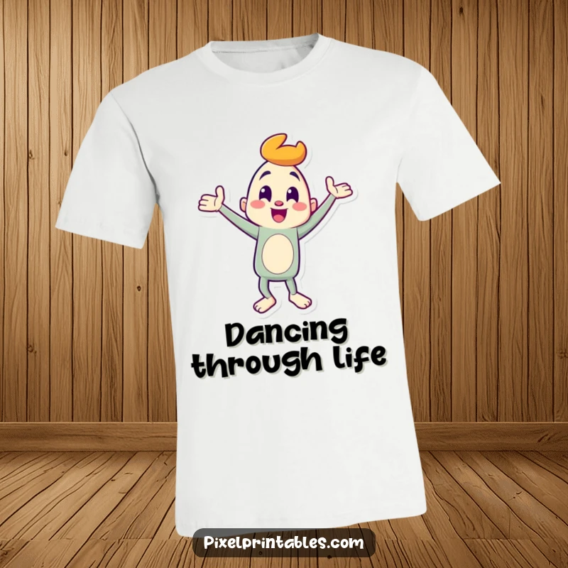 Funny T-Shirt: A character busts out a hilarious goofy dance, embodying joy and humor, a fantastic funny gift choice.