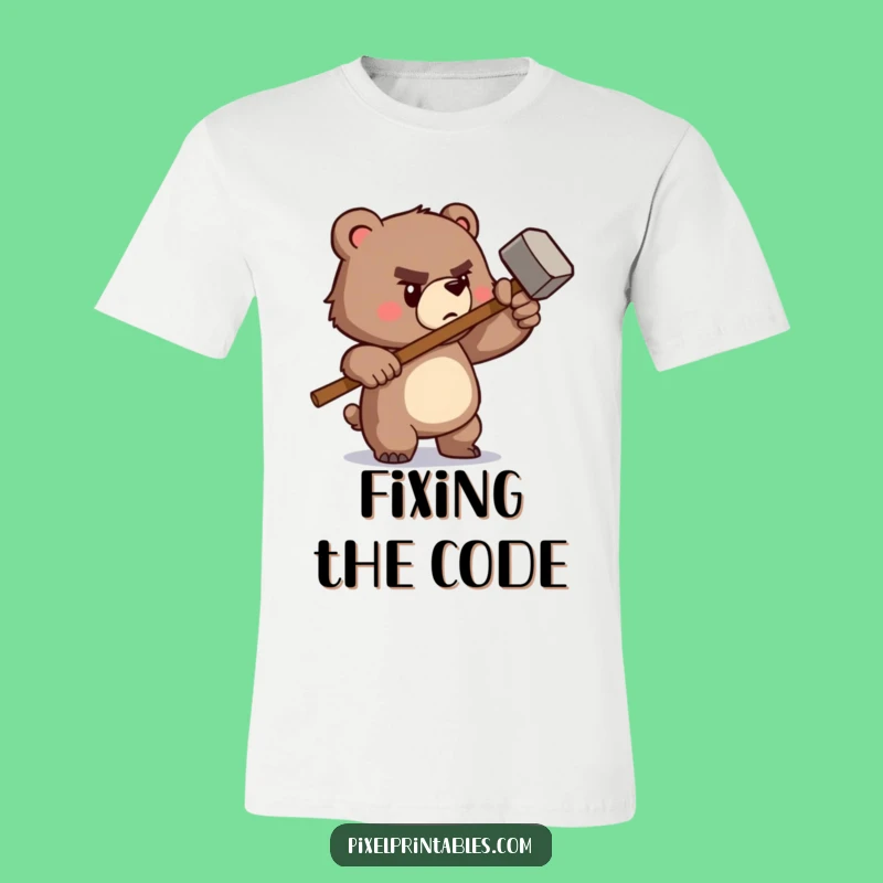 Funny Pixel Bear Hammer T-Shirt: Determined Gamer Style, Awesome Funny Gift