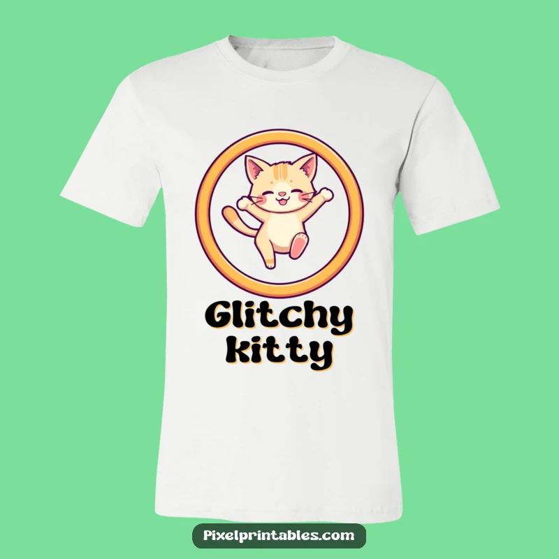 Funny Pixel Cat Hoop T-Shirt - Retro Gaming Apparel Gift