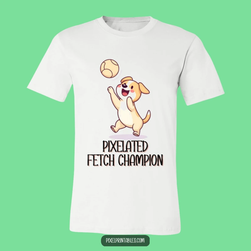 Funny Pixel Dog T-Shirt: Catching Ball Action, Retro Gamer Pet Gift!