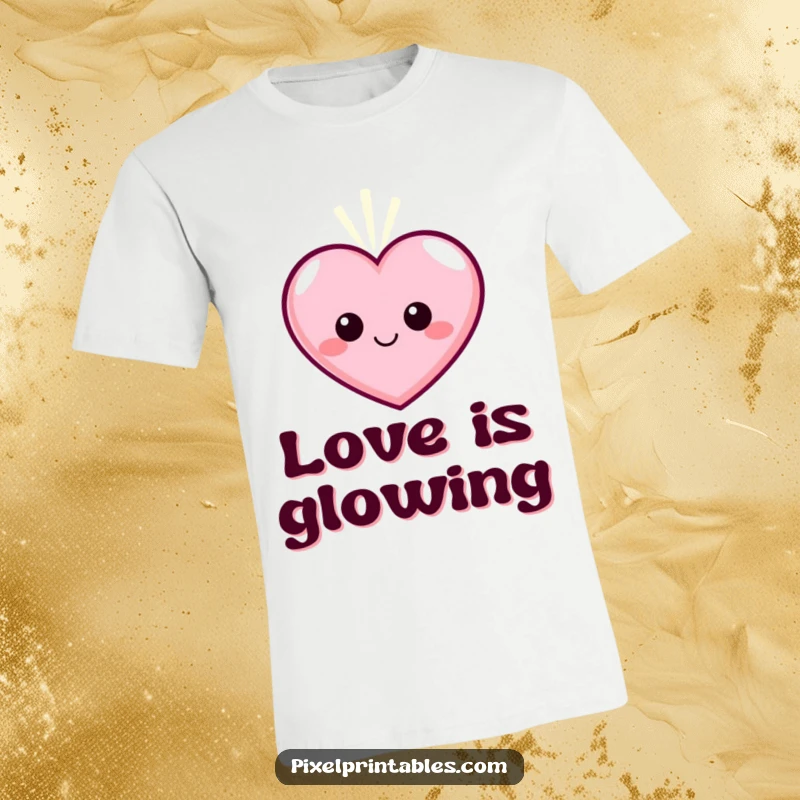 Funny Pixel Heart Character T-Shirt, a smiling pixelated heart pulsing with warm light, a symbol of love.