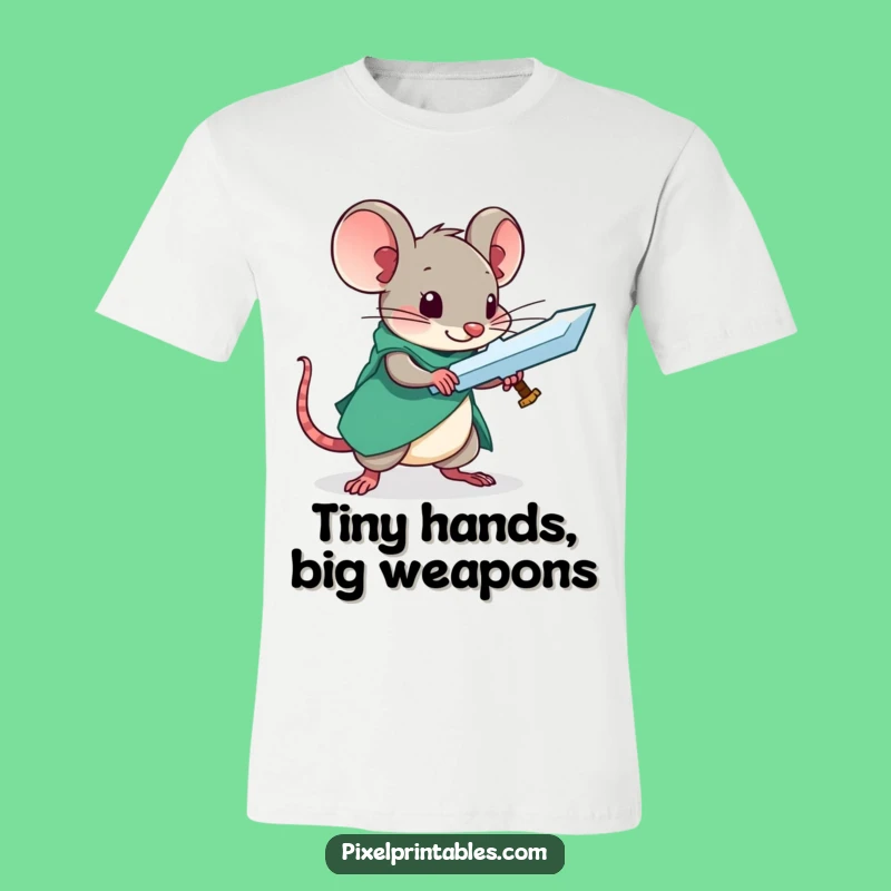 Funny Pixel Mouse Sword T-Shirt - Curious Crafter Gamer Tee