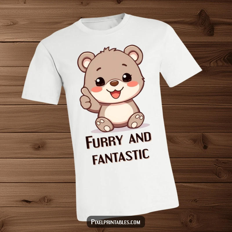 Funny T-Shirt: A happy bear cub with pixelated fur offers a thumbs up, exuding charm and positivity.