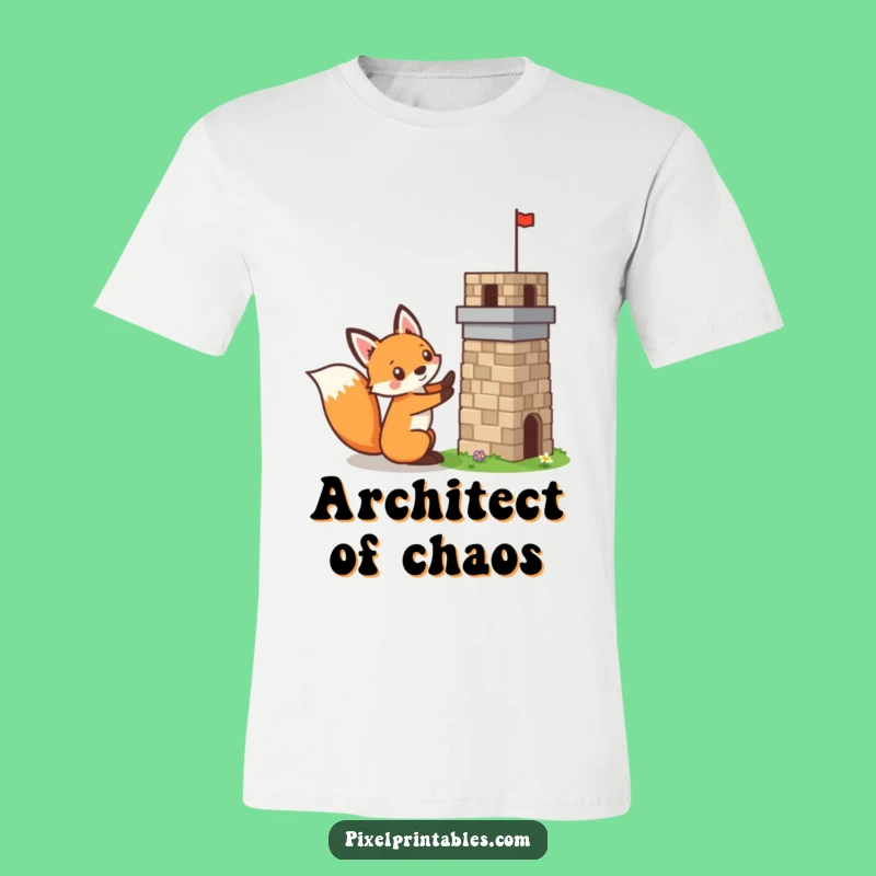 Funny Pixelated Fox T-Shirt: Mischievous Builder Tee for Retro Pixel Art Fans