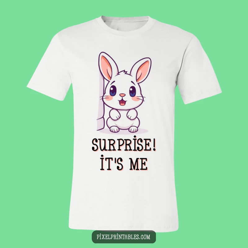 Funny Pixelated Rabbit T-Shirt: Surprised Gamer Tee for Retro Pixel Art Fans