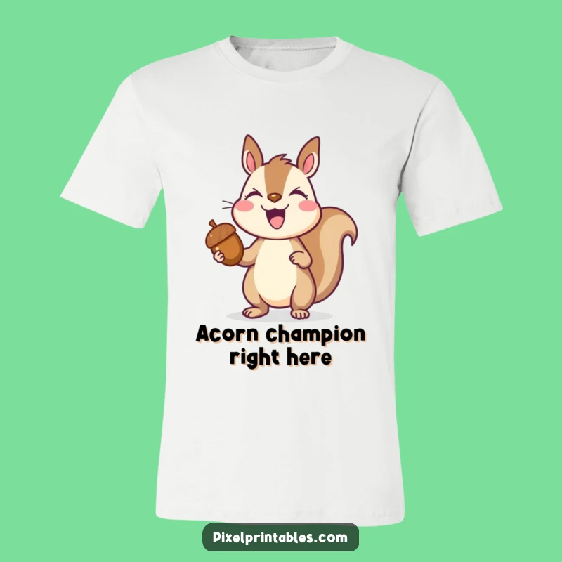 Funny Pixelated Squirrel T-Shirt: Triumphant Acorn Collector Tee for Gamers