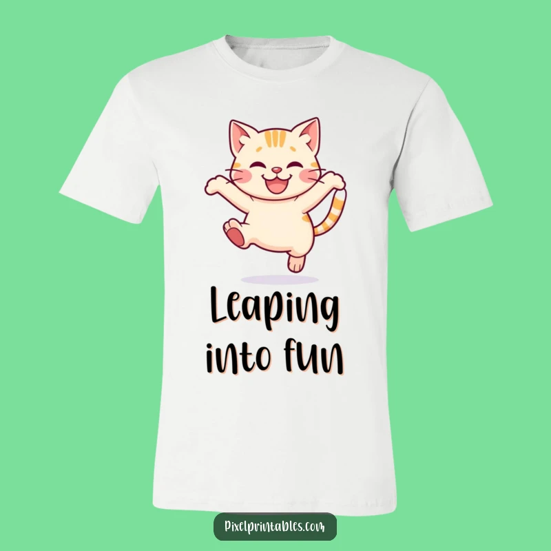 Funny Pixel Cat T-Shirt: Playful Leap Action, Cute Gamer Style