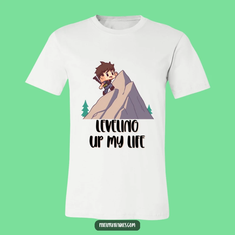 Funny Pixel Adventurer T-Shirt: Blocky Climber's Hilarious Journey, Perfect Funny Gift