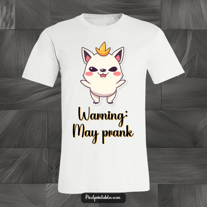 Funny t-shirt featuring a mischievous pixelated creature making a funny, exaggerated face, great for casual wear.