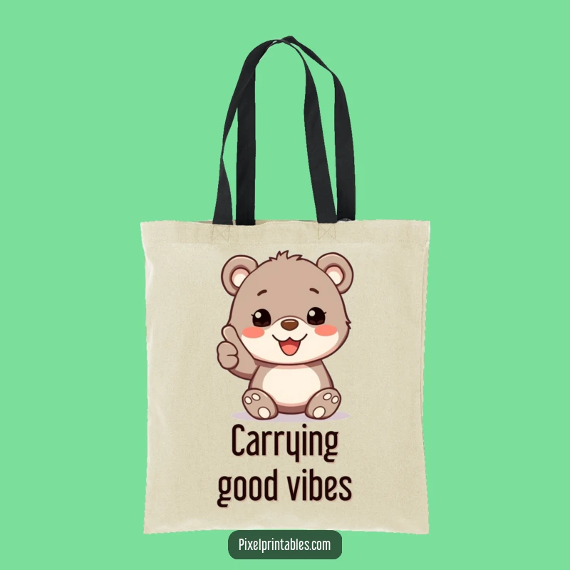 Funny Pixelated Bear Cub Thumbs Up Tote Bag, Chic Funny Gift
