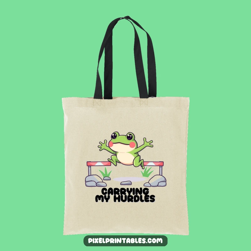 Funny Pixelated Frog Jump Tote Bag Carry Your Essentials with Playful Charm