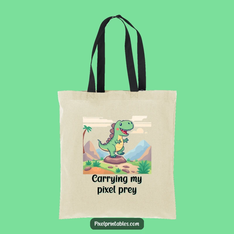 Funny Pixel Dino Stomp Tote Bag - Exciting Eco-Friendly Carry-All