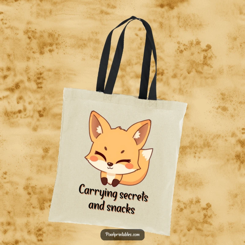Funny Pixel Fox Tote Bag depicting a playful, pixelated fox winking mischievously, perfect for carrying essentials with sly style.