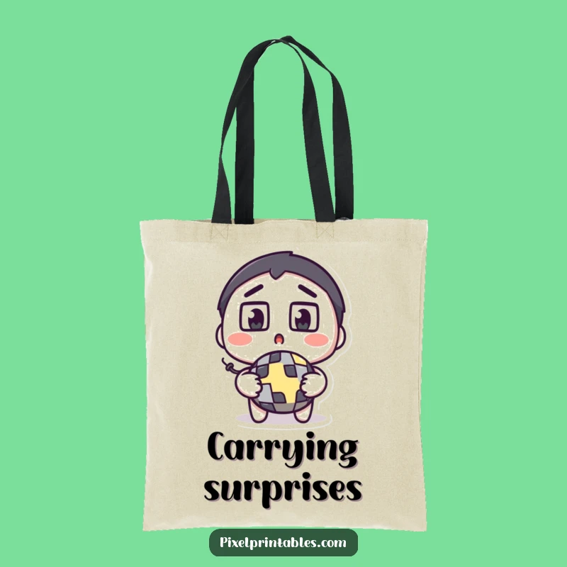 Funny Pixel Bomb Tote Bag: Surprised Character's Gaming Accessory
