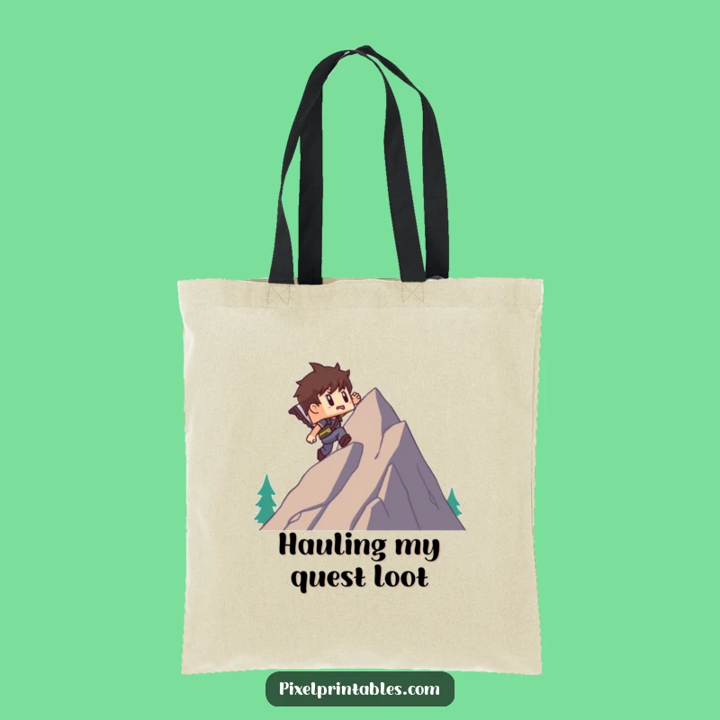 Funny Pixel Mountain Tote Bag: Carry Your Gear with this Adventurer's Funny Gift
