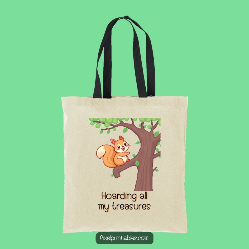 Funny Pixel Squirrel Tote Bag: Woodland Carryall, Perfect Gift