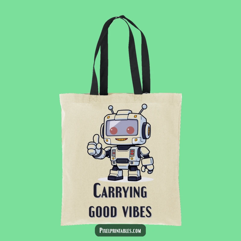 Funny Robot Thumbs Up Tote Bag - Carry Tech Cheer Hilariously!