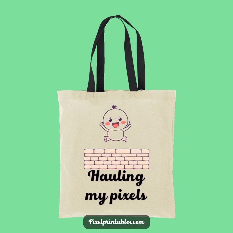 Funny Pixel Jump Tote Bag: Gleeful Character, Retro Carry-All Gift