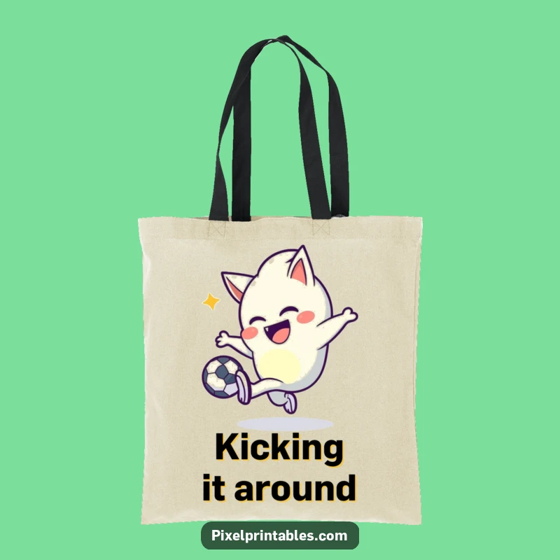 Funny Pixel Kicker Tote Bag: Mischievous Character's Pixel Ball Accessory