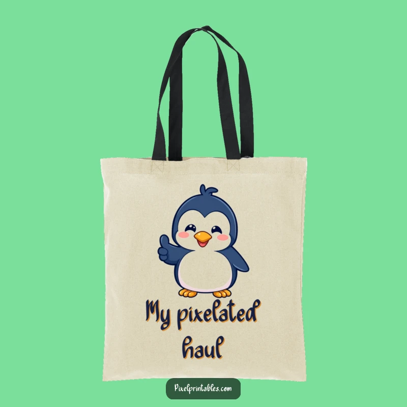 Funny Pixel Penguin Thumbs Up Tote: Retro Gaming Bag, Super Funny Gift